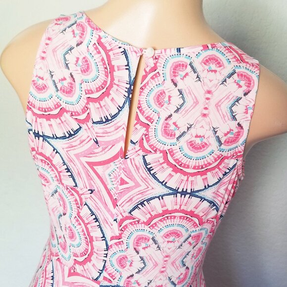 SUNDANCE Sleeveless Midi Dress 2 Powder Pink Blue Boho Print Sharkbite Hem Soft - Picture 8 of 11